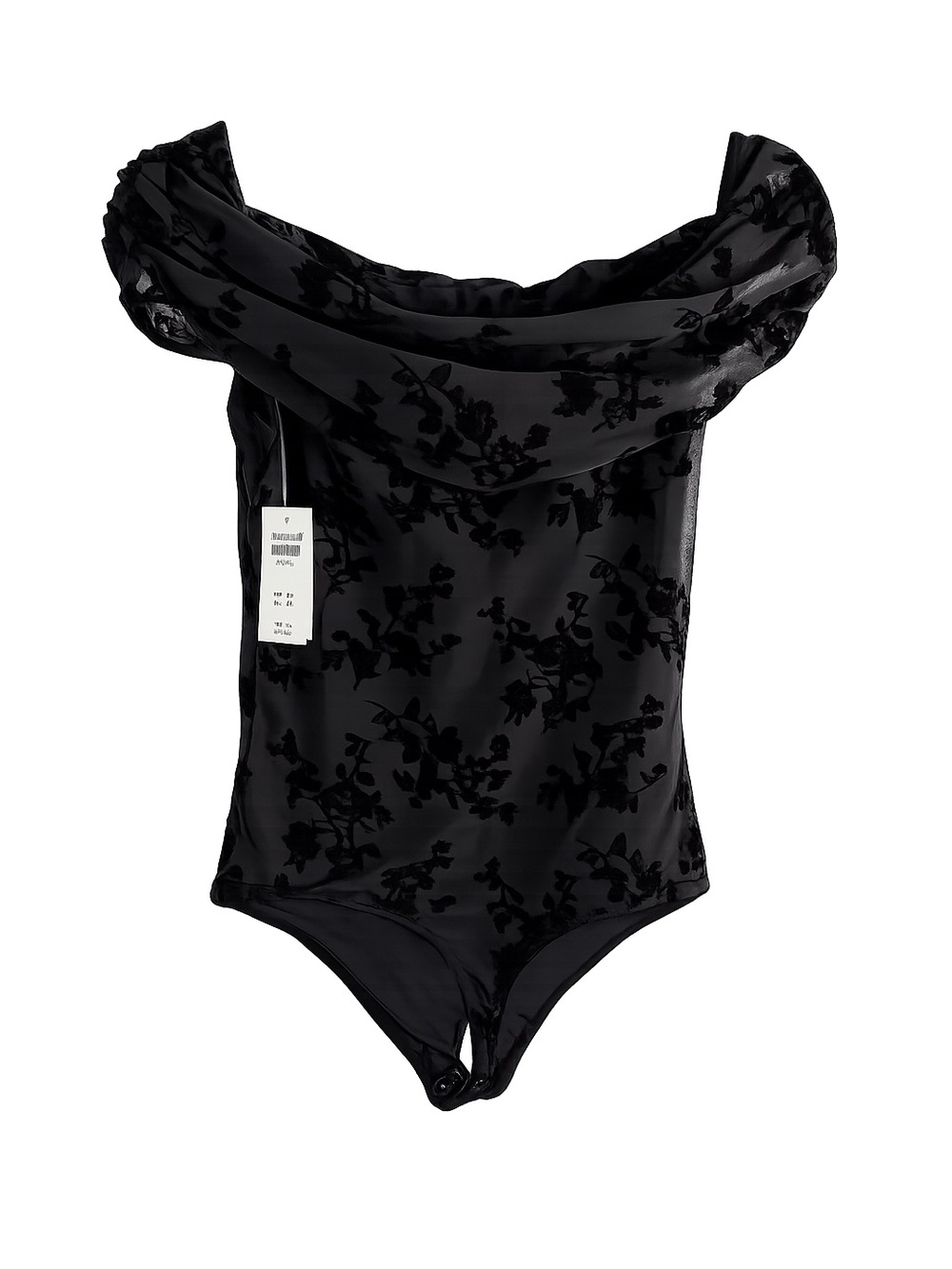 Abercrombie & Fitch NWT Black Velvet Floral Off Shoulder Bodysuit M